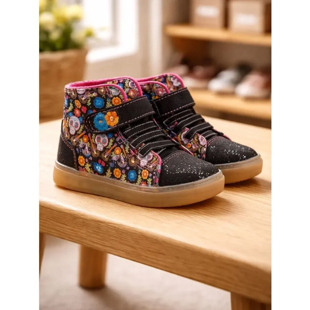 EUC Disney Pixar Coco Girls Hightop Sneakers Shoes Day Of The Dead Design Size 2